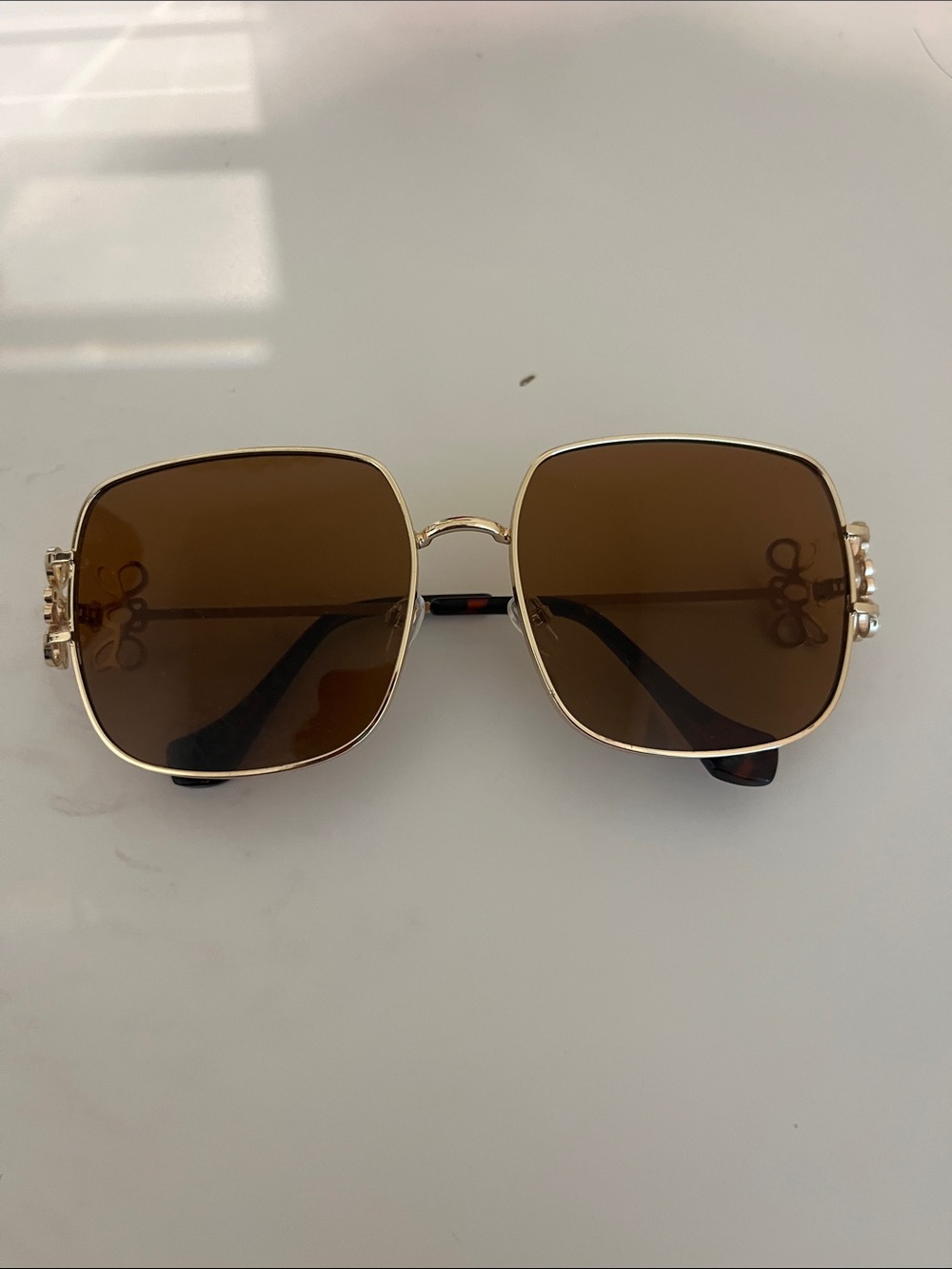 Gold Frame Brown Lens Women's Square Sunglasses